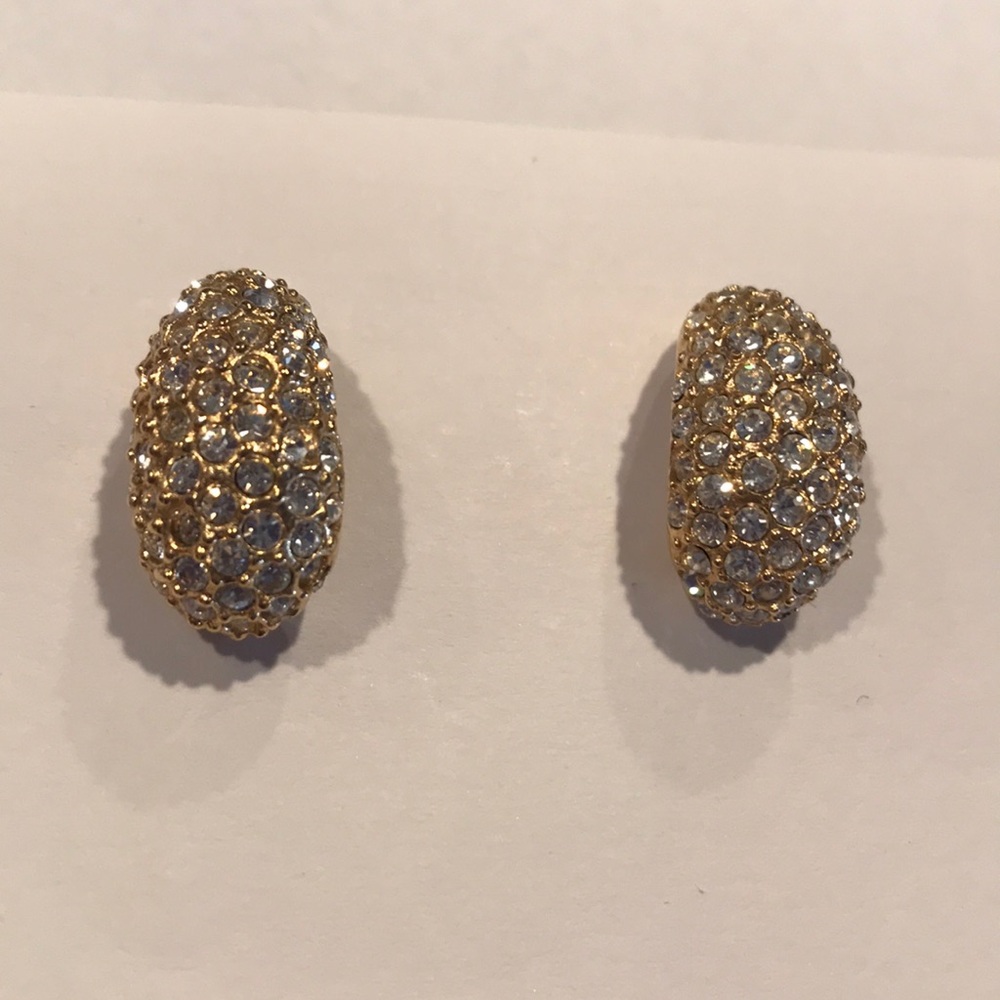 Vintage Roman C Hoop Gold Tone/Crystal Earrings - Very sparkly.